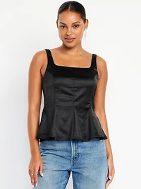 Square-Neck Satin Peplum Top