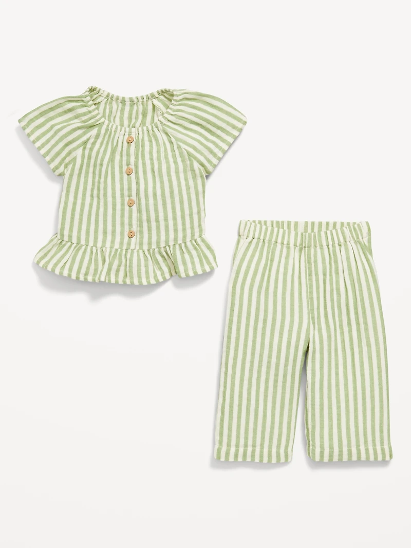 Flutter-Sleeve Top and Wide-Leg Pants Set for Baby