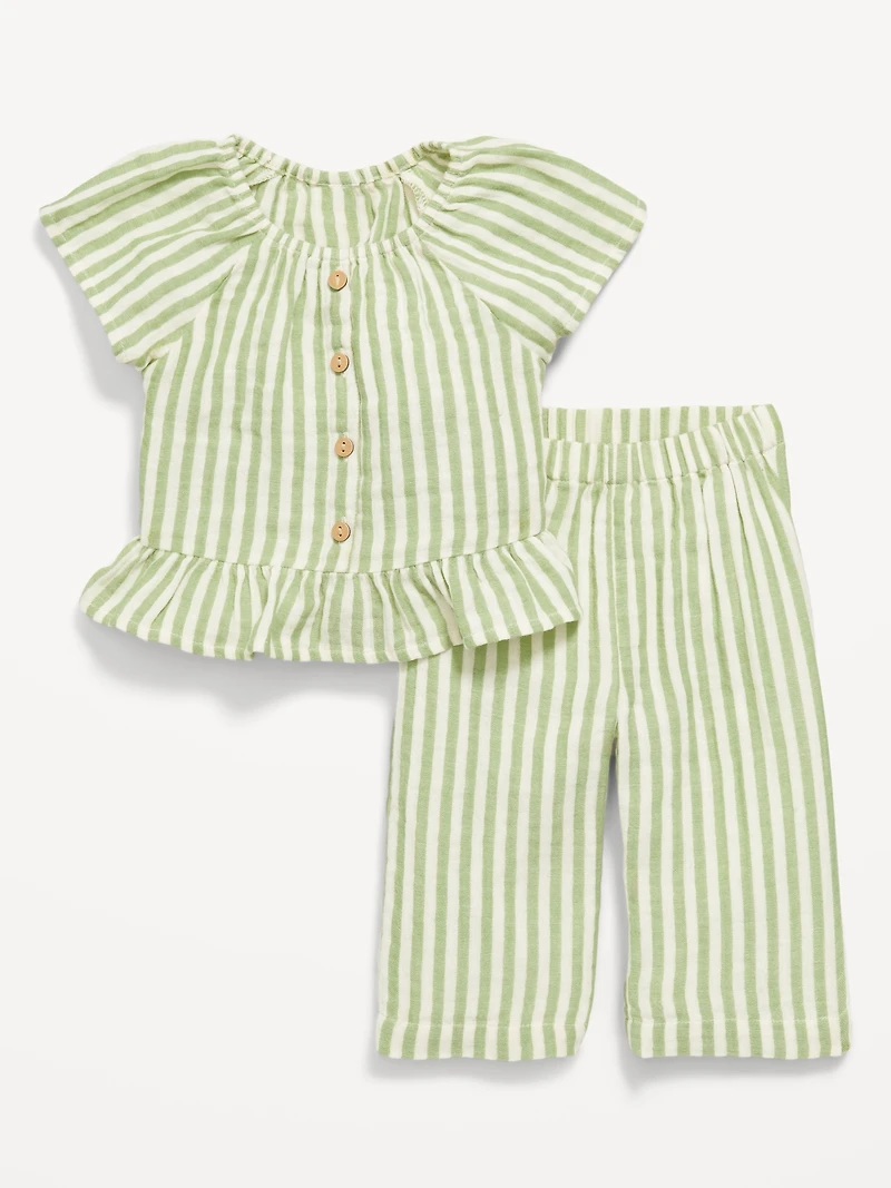 Flutter-Sleeve Top and Wide-Leg Pants Set for Baby