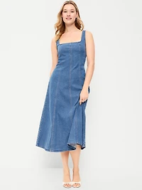 Fit & Flare Sleeveless Denim Midi Dress