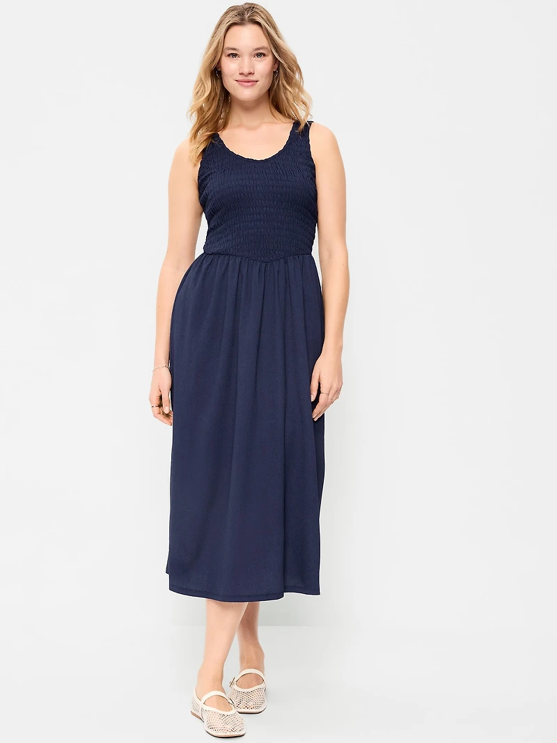Fit & Flare Lightweight Smocked-Bodice Midi Dress