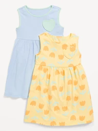 Sleeveless Heart-Pocket Dress 2-Pack for Toddler Girls