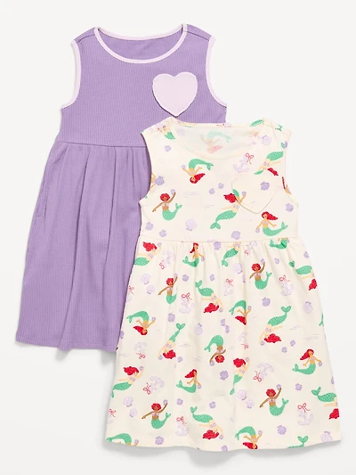 Sleeveless Heart-Pocket Dress 2-Pack for Toddler Girls
