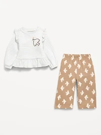 Long-Sleeve Ruffled Top and Wide-Leg Pants Set for Baby