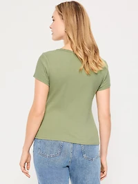 Lace-Trim Sweetheart-Neck Ribbed Top