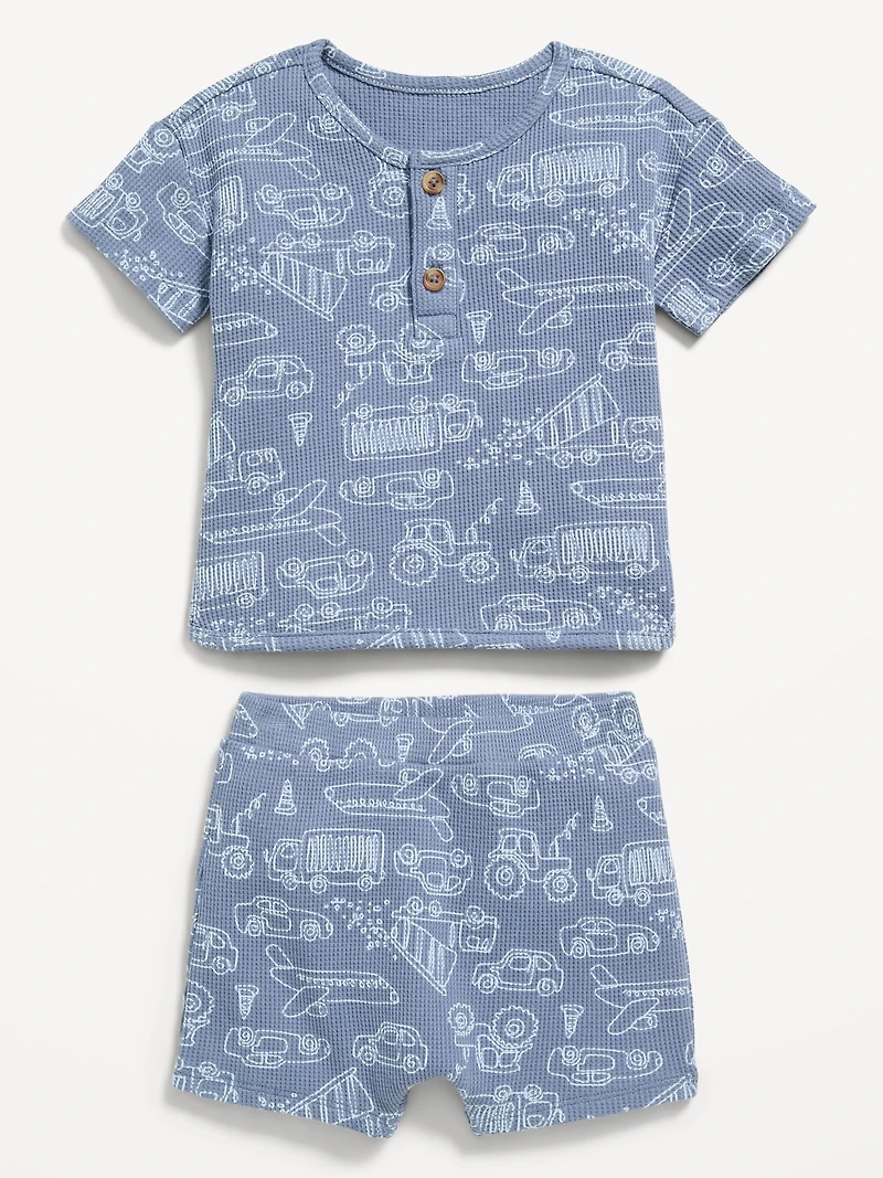 Printed Waffle-Knit Henley Shirt and Shorts Set for Baby