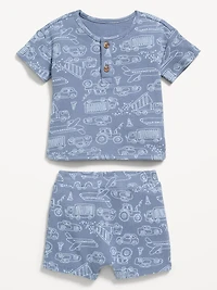 Printed Waffle-Knit Henley Shirt and Shorts Set for Baby