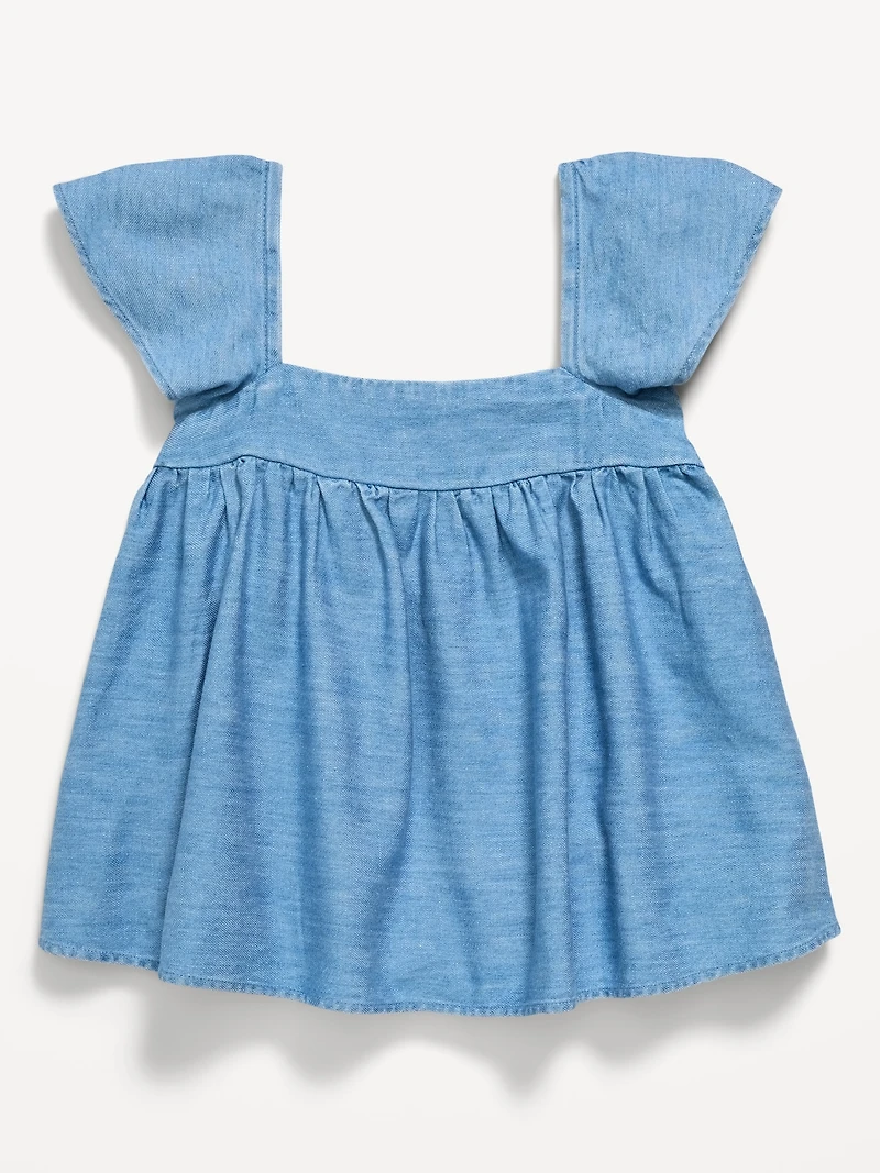Flutter-Sleeve Chambray Top for Girls
