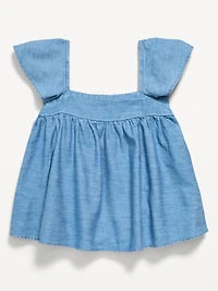 Flutter-Sleeve Chambray Top for Girls