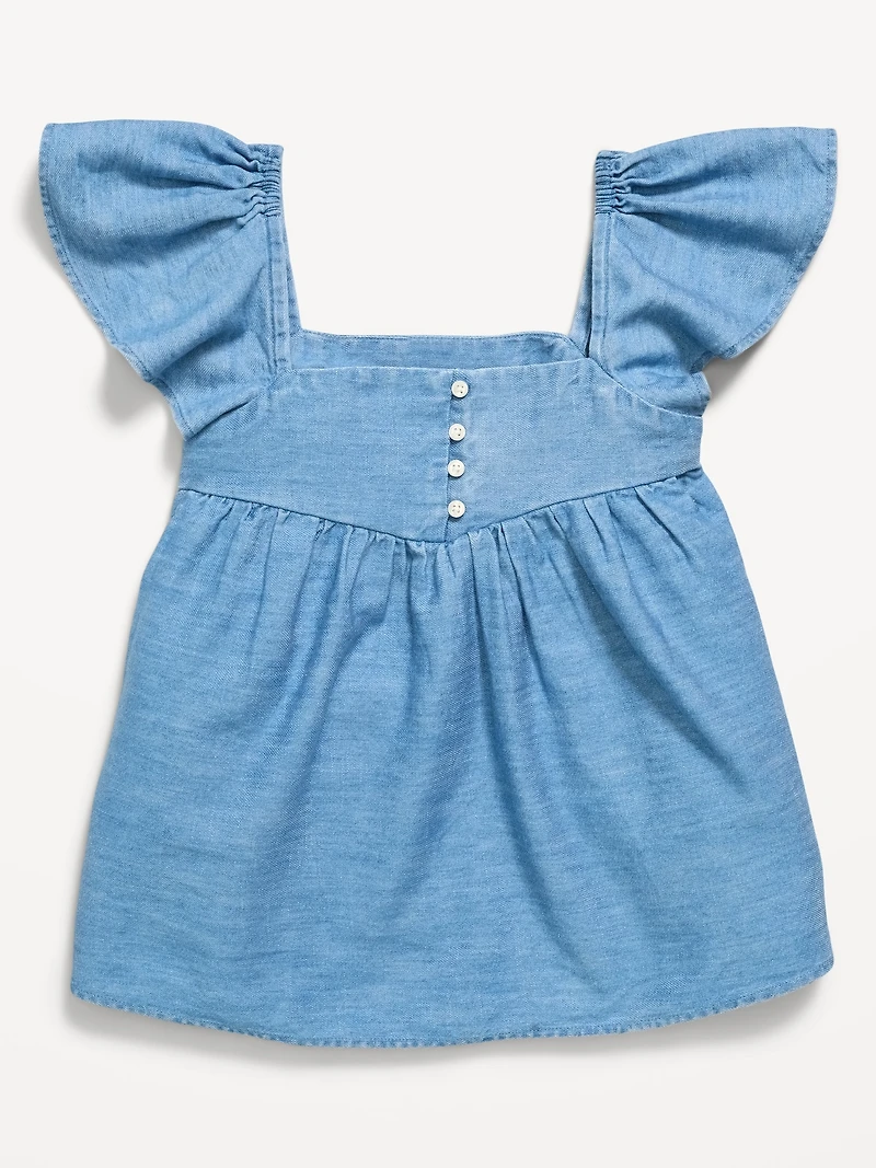 Flutter-Sleeve Chambray Top for Girls