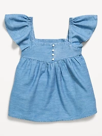 Flutter-Sleeve Chambray Top for Girls