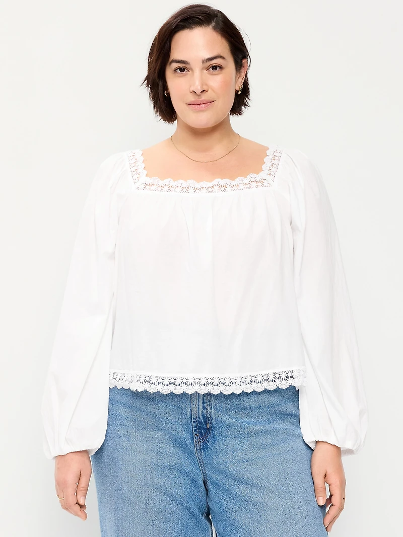 Long-Sleeve Lace Trim Top