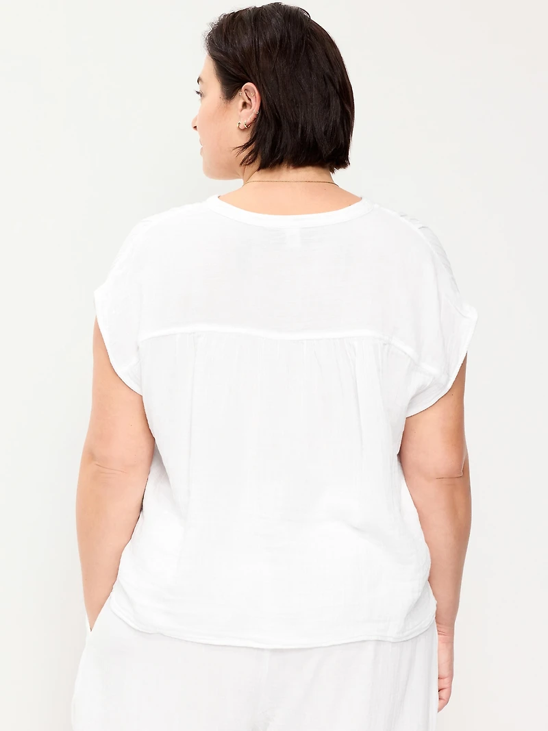 Short-Sleeve Crinkle Gauze Popover Top