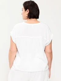 Short-Sleeve Crinkle Gauze Popover Top