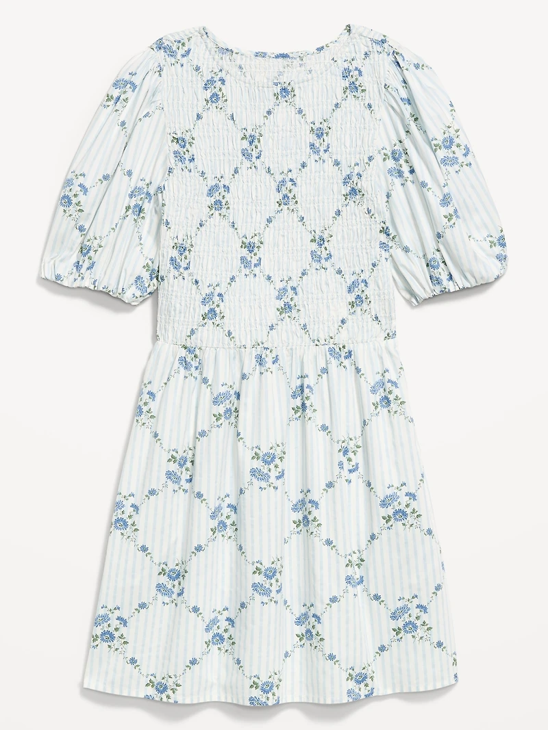 Puff-Sleeve Smocked Fit & Flare Mini Dress