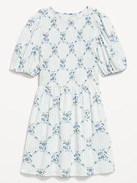Puff-Sleeve Smocked Fit & Flare Mini Dress