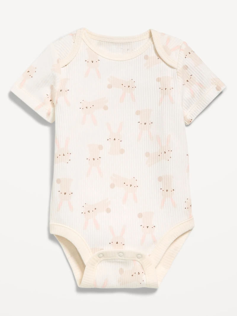 Printed Unisex Short-Sleeve Ribbed Bodysuit for Baby