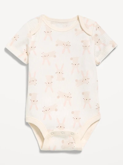 Printed Unisex Short-Sleeve Ribbed Bodysuit for Baby