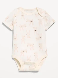 Printed Unisex Short-Sleeve Ribbed Bodysuit for Baby