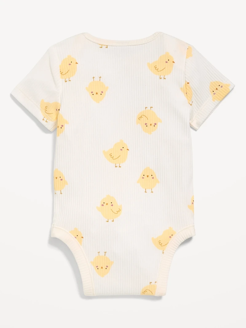 Printed Unisex Short-Sleeve Ribbed Bodysuit for Baby