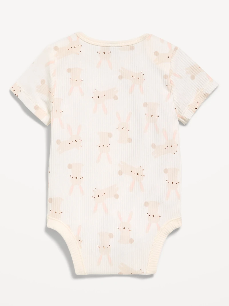 Printed Unisex Short-Sleeve Ribbed Bodysuit for Baby