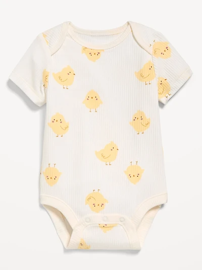 Printed Unisex Short-Sleeve Ribbed Bodysuit for Baby