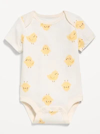 Printed Unisex Short-Sleeve Ribbed Bodysuit for Baby