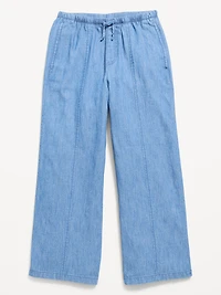 Pull-On Wide-Leg Chambray Pants for Girls