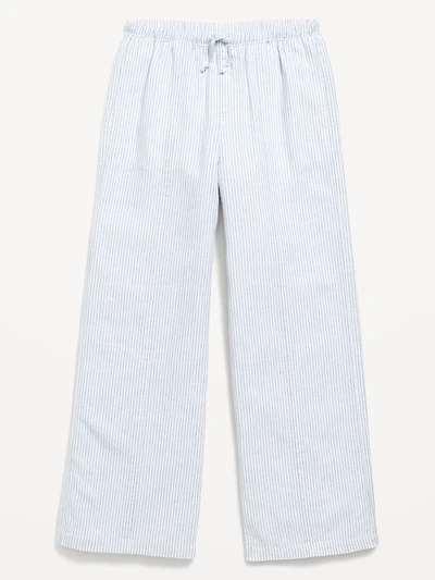 Striped Linen-Blend Wide-Leg Pants for Girls