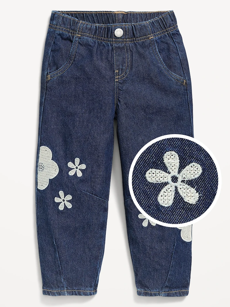 Pull-On Baggy Barrel-Leg Jeans for Toddler Girls