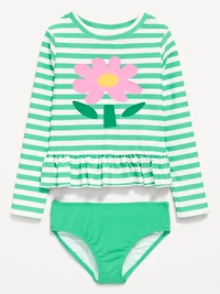 Printed Long-Sleeve Rashguard Swim Top Set for Toddler Girls