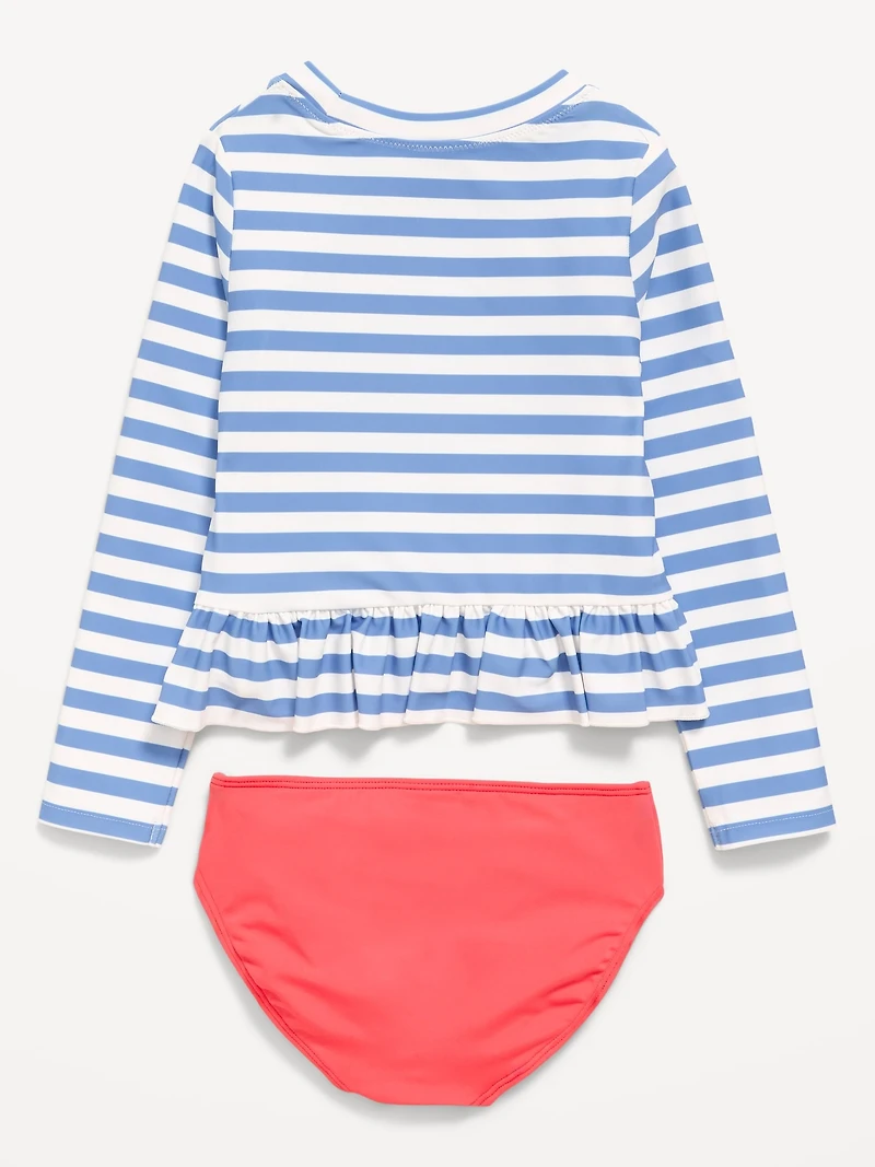 Printed Long-Sleeve Rashguard Swim Top Set for Toddler Girls