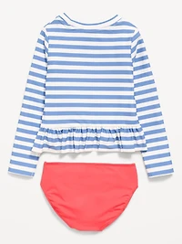 Printed Long-Sleeve Rashguard Swim Top Set for Toddler Girls