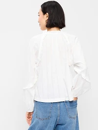Long-Sleeve Ruffled Popover Top