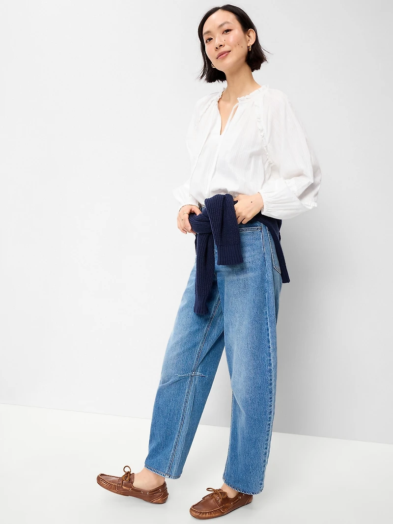 Long-Sleeve Ruffled Popover Top