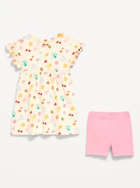 Disney© Ruffled Short-Sleeve Dress and Biker Shorts Set for Toddler Girls