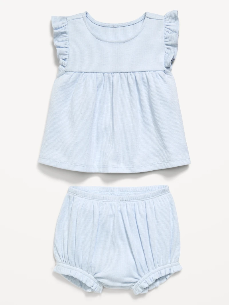 Ribbed Flutter-Sleeve Top and Shorts Set for Baby