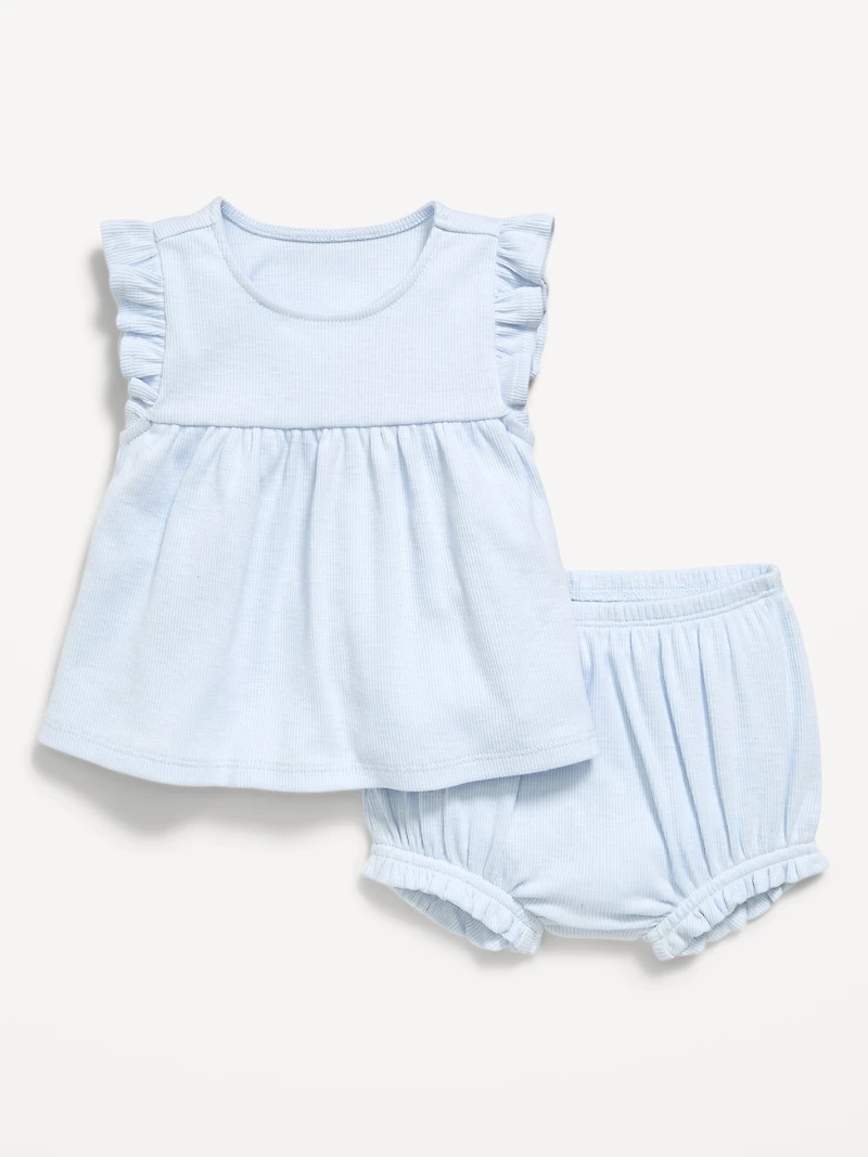 Ribbed Flutter-Sleeve Top and Shorts Set for Baby