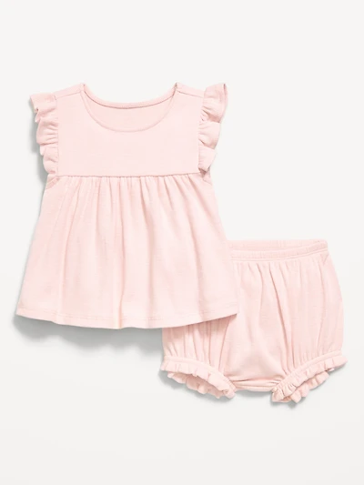 Ribbed Flutter-Sleeve Top and Shorts Set for Baby