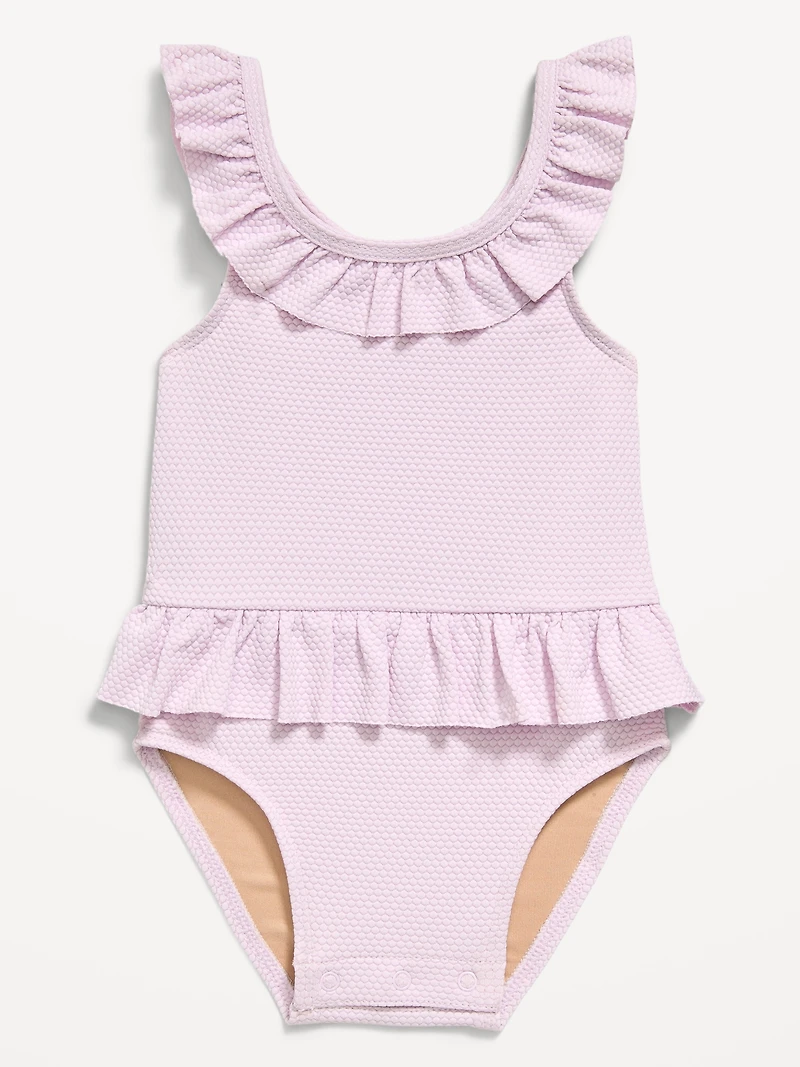 Textured Ruffle-Trim One-Piece Swimsuit for Baby