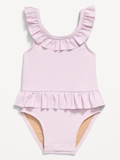 Textured Ruffle-Trim One-Piece Swimsuit for Baby