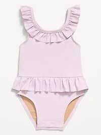 Textured Ruffle-Trim One-Piece Swimsuit for Baby