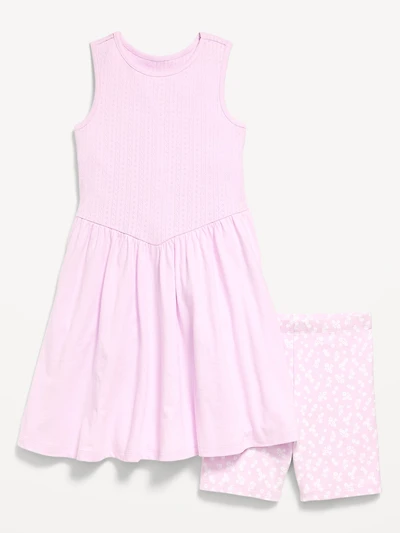 Sleeveless Fit and Flare Dress & Biker Shorts Set for Girls
