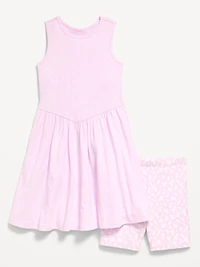 Sleeveless Fit and Flare Dress & Biker Shorts Set for Girls