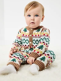 Long-Sleeve Sweater-Knit Henley One-Piece for Baby
