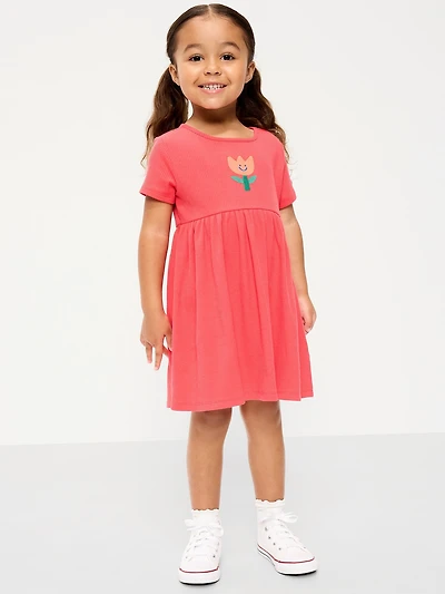 Short-Sleeve Ribbed Graphic Dress for Toddler Girls