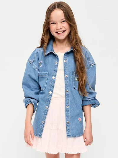Oversized Embroidered Jean Shirt for Girls