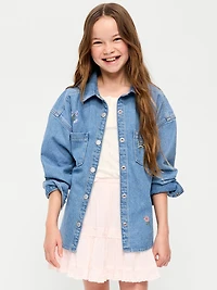 Oversized Embroidered Jean Shirt for Girls