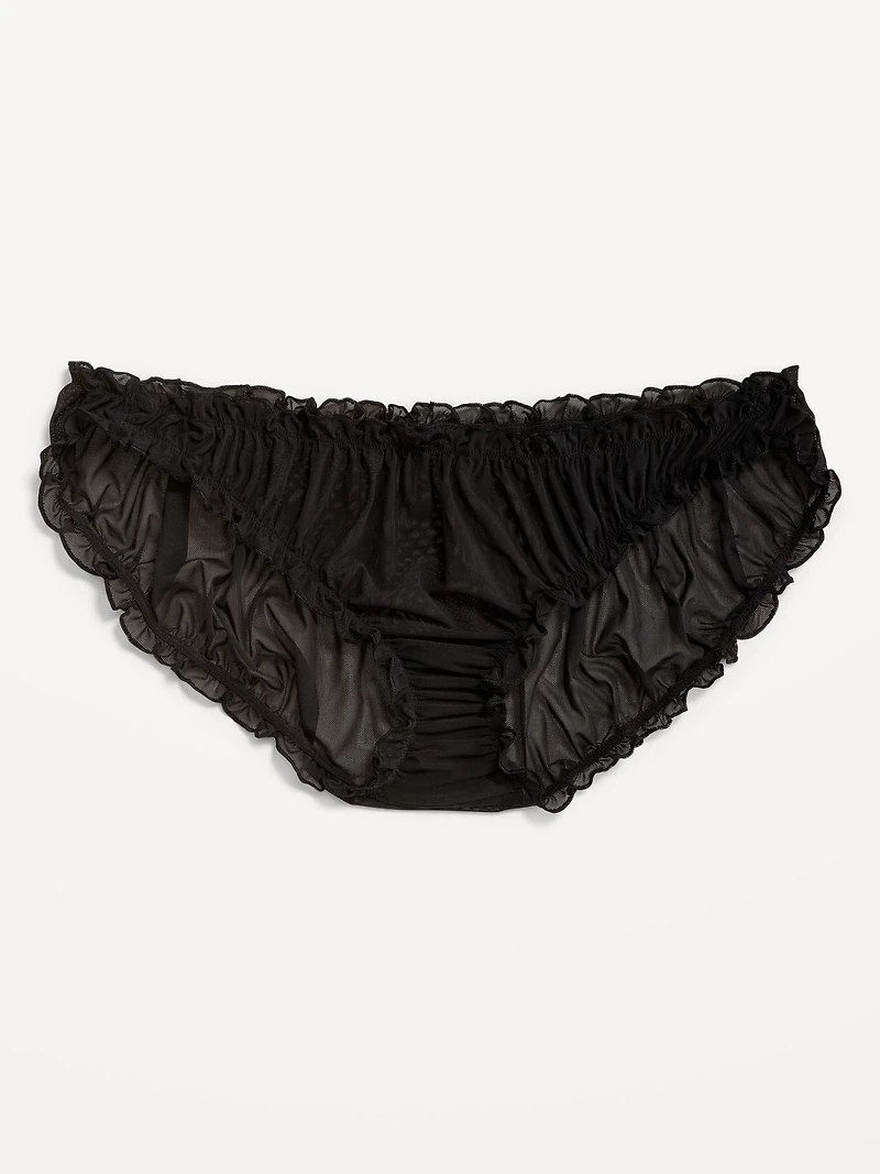 Ruffle-Edge Mesh Hipster Underwear