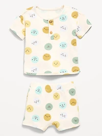 Printed Waffle-Knit Henley Shirt and Shorts Set for Baby